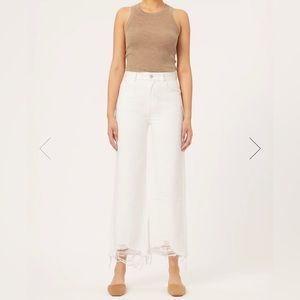 DL1961 Jackie high rise cropped flare jeans eggshell distressed